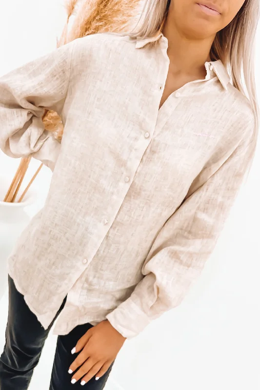 Fern Linen Button Up Top Beige Wash