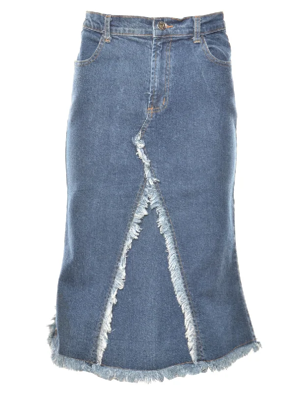 Frayed Edge 1990s Denim Skirt - S