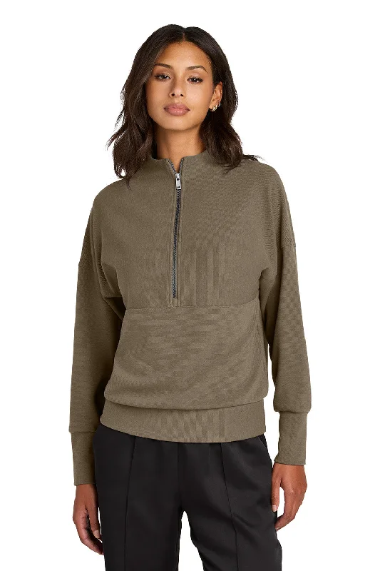 Mercer+Mettle Womens Linear Texture Odor Resistant 1/4 Zip Sweatshirt - Warm Taupe Brown - NEW