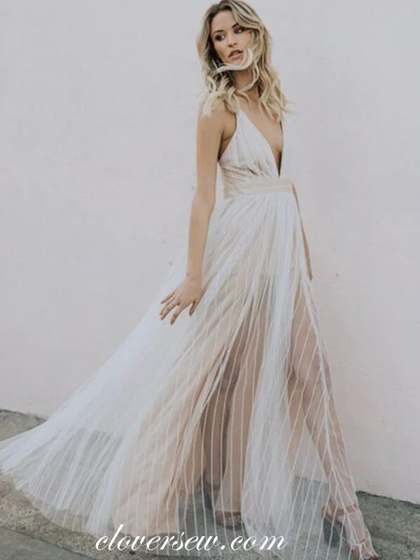 Fashion Tulle Spaghetti Strap V-neck Boho Beach Wedding Dresses,CW0140