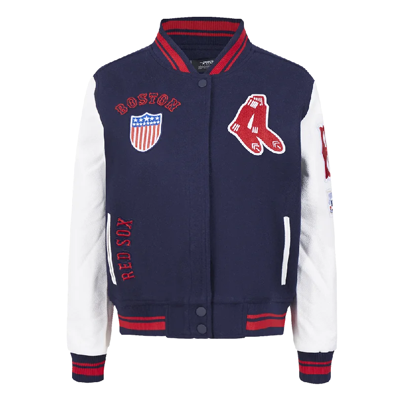 MLB BOSTON RED SOX RETRO CLASSIC WOMEN'S RIB WOOL VARSITY JACKET (MIDNIGHT NAVY/RED/MIDNIGHT NAVY)