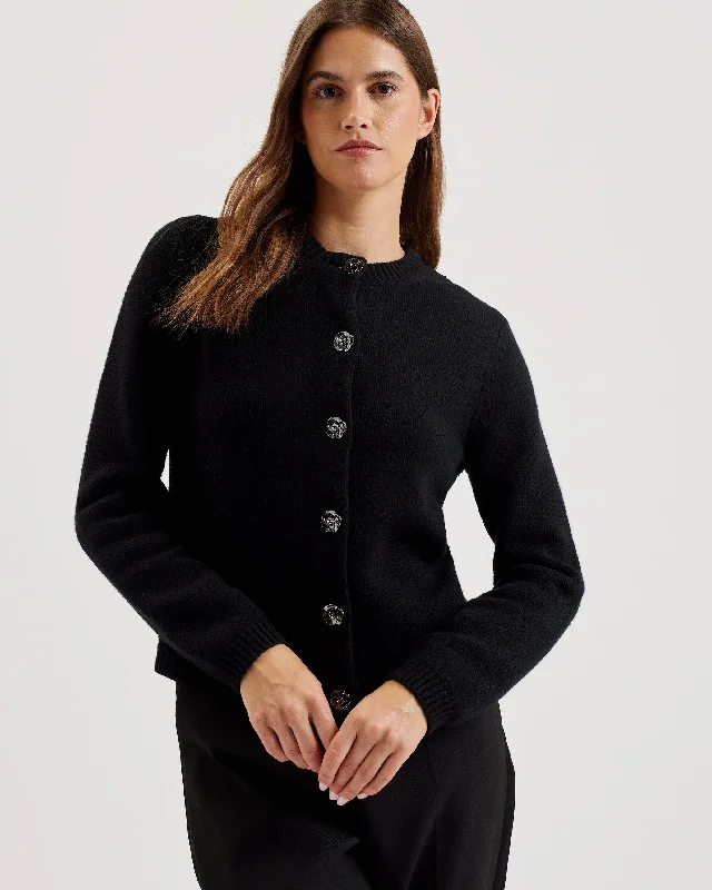 Jaycey Rose Button Crew Neck Cardigan Black