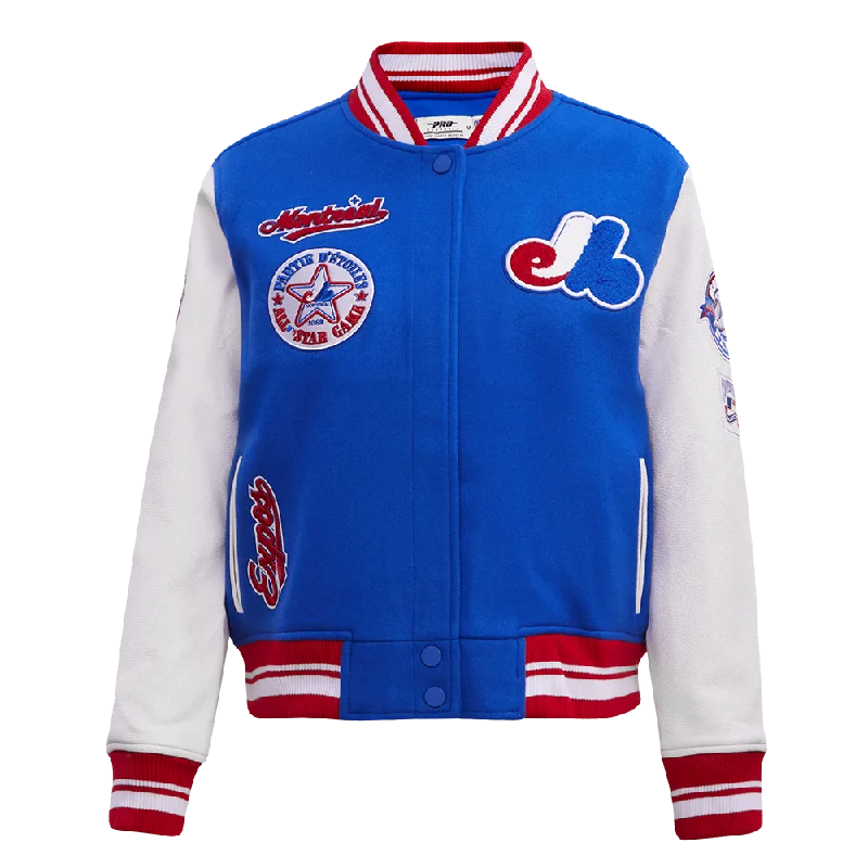 MLB MONTREAL EXPOS RETRO CLASSIC WOMEN'S RIB WOOL VARSITY JACKET (ROYAL BLUE/RED)