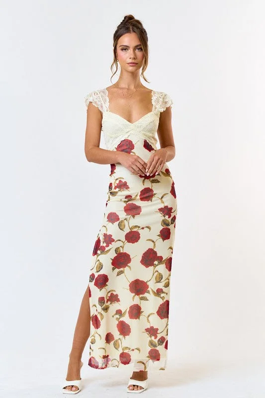 Rose To The Occasion Lace Floral Maxi Dress