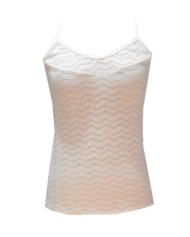 White Singlet Top in stretchy zig zag lace