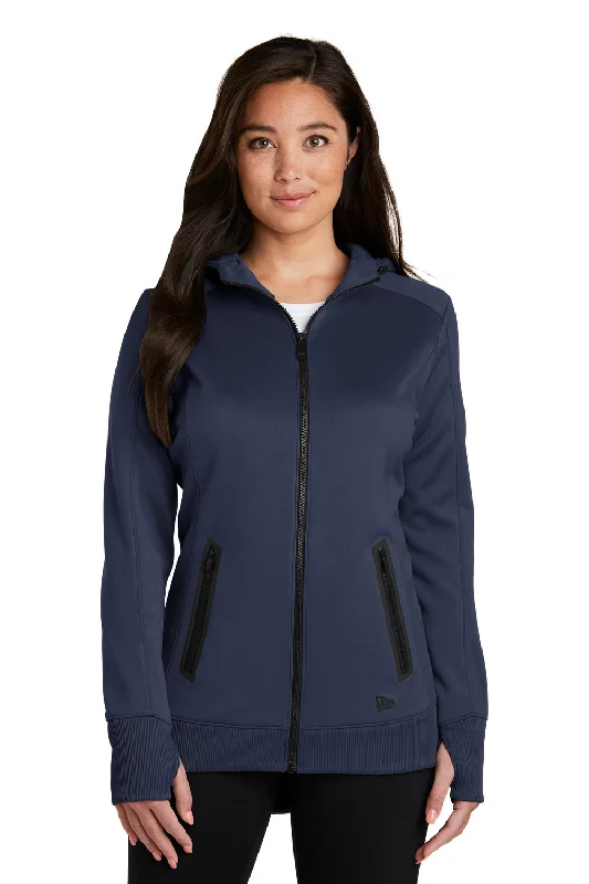 New Era Womens Venue Moisture Wicking Fleece Full Zip Hooded Sweatshirt Hoodie w/ Pockets - Navy Blue - Closeout