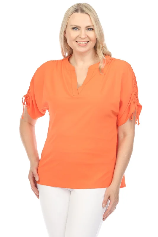 Joseph Ribkoff V-Neck Ruched Tie Short Sleeves Top 242085