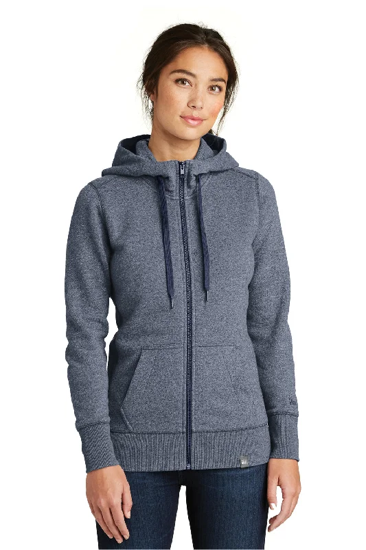 New Era Womens Sueded French Terry Full Zip Hooded Sweatshirt Hoodie w/ Pockets - Navy Blue Twist