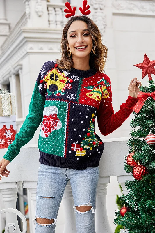 BerryBetty - Women's Christmas Color Block Pull Over Knitted Sweater