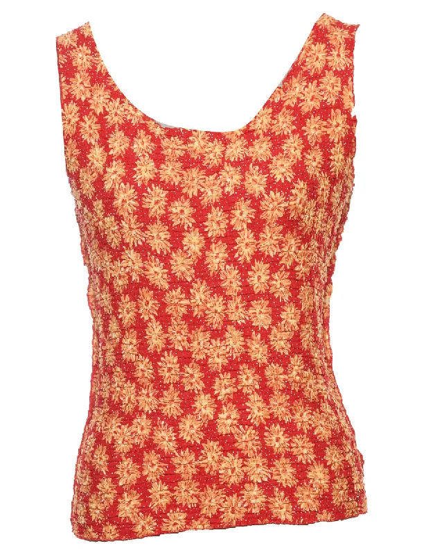 Floral Printed Red & Yellow Vest Top - S