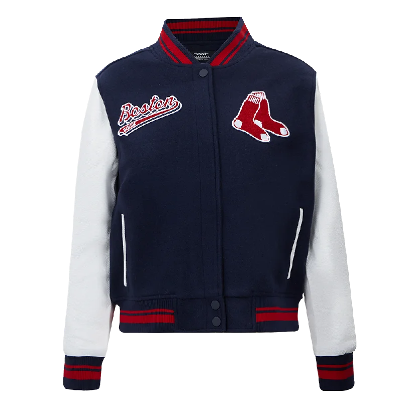 MLB BOSTON RED SOX SCRIPT TAIL WOMEN'S WOOL VARSITY JACKET (MIDNIGHT NAVY/RED/MIDNIGHT NAVY)