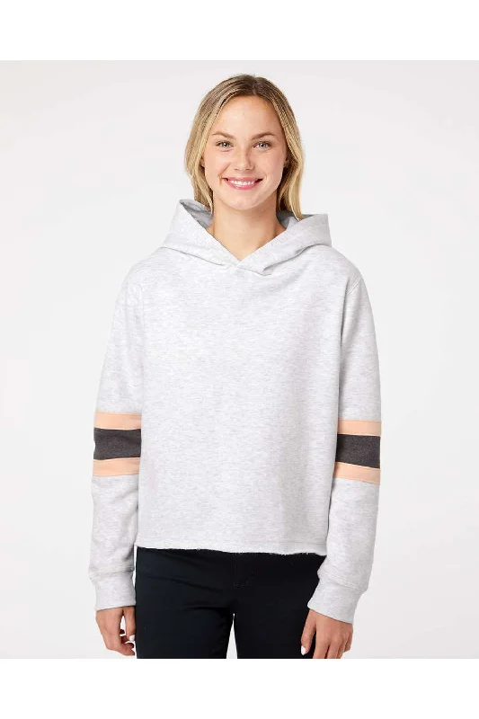 MV Sport Womens Sueded Fleece Thermal Lined Hooded Sweatshirt Hoodie - Ash Grey/Cameo Pink/Charcoal Grey - Closeout