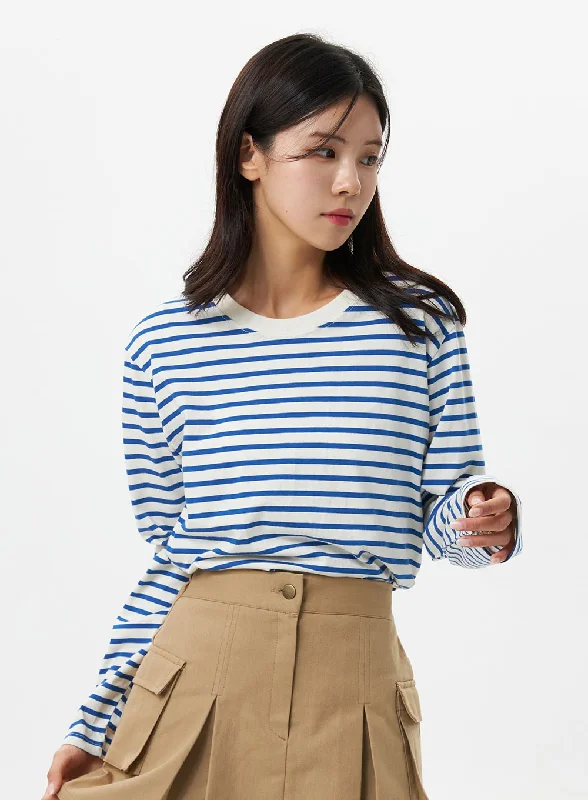 Stripe Cotton Long Sleeve Top OS321