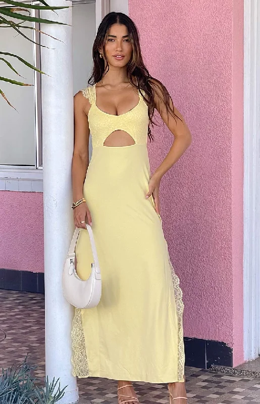 Tiana Yellow Lace Maxi Dress