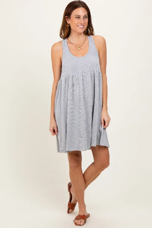 Heather Grey Ribbed Sleeveless Open Back Midi Dress