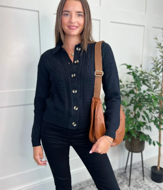 Black Cable Contrast Cardigan