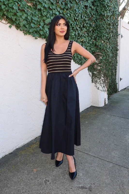 Black Striped Bodice Tank Maxi Dress