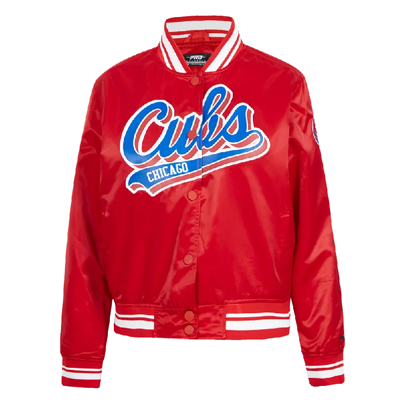 MLB CHICAGO CUBS SCRIPT TAIL WOMEN'S SATIN JACKET (RED)