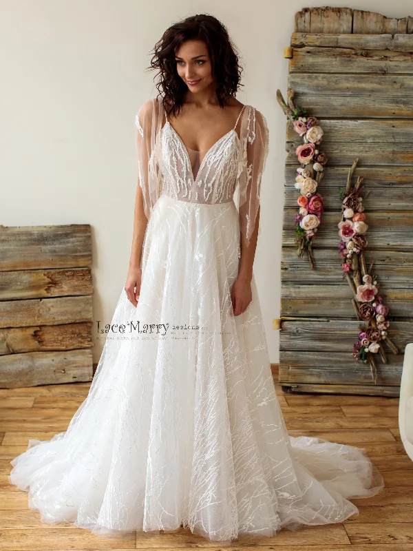 Unique Lace Wedding Dress with A-Line Skirt