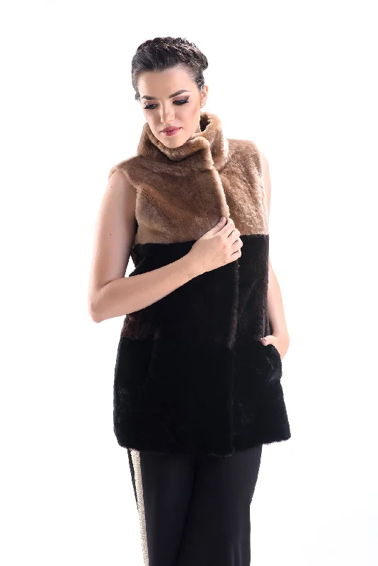 Brown Double Face Geniune Nappa Lamb Leather Mouton Fur Vest