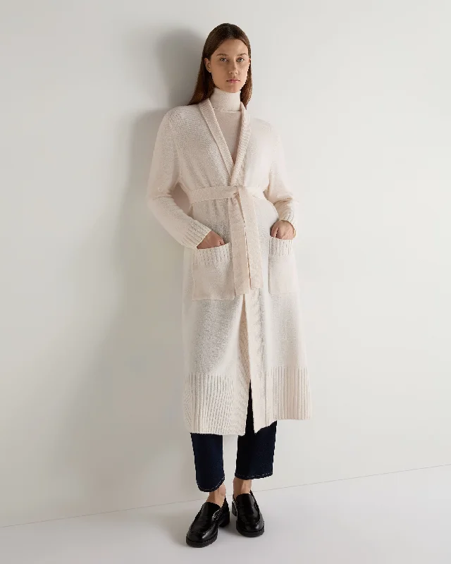 Women's Longline Cashmere Cardigan New Ivory White