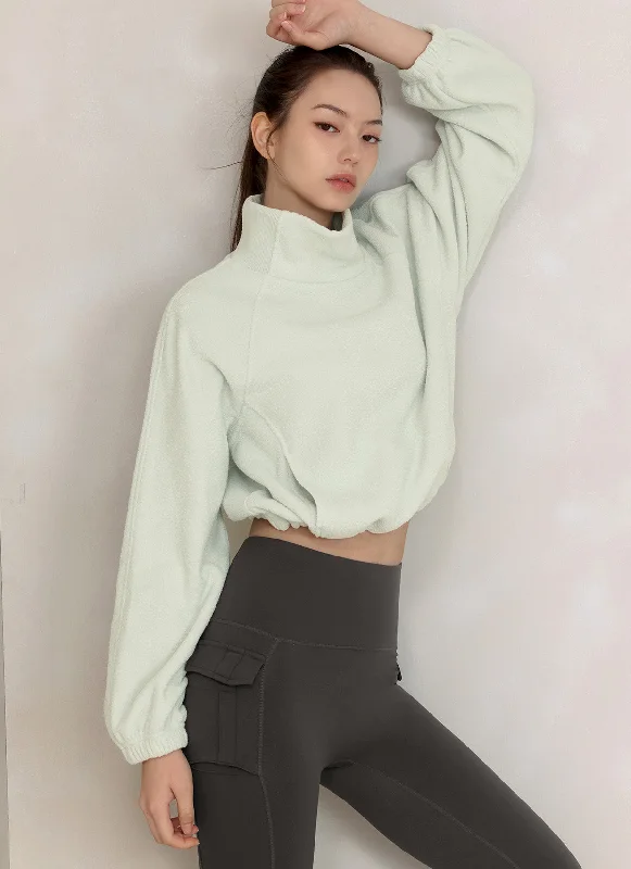 Fluffy String High Neck Sweatshirt