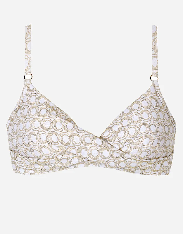 Indira Twist Front Bikini Top - White and Gold