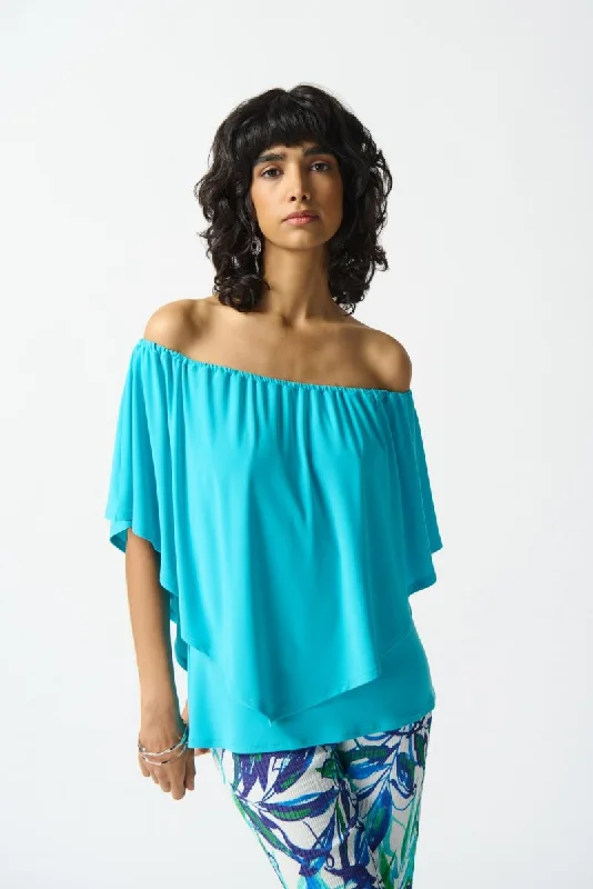 Joseph Ribkoff Layered Shirred Off-Shoulder Lightweight Top 242174