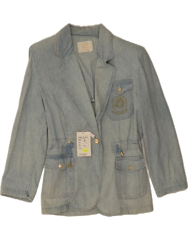 VINTAGE Womens Denim 1 Button Blazer Jacket UK 16 Large Blue