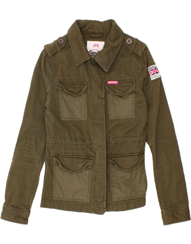 SUPERDRY Womens Military Jacket UK 6 XS Khaki Cotton