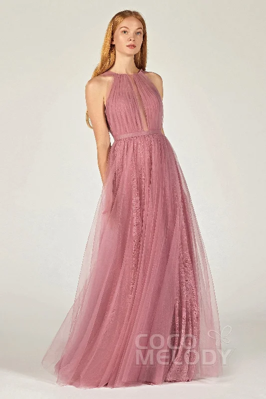 A-Line Floor Length Tulle/Lace Bridesmaid Dress CB0376