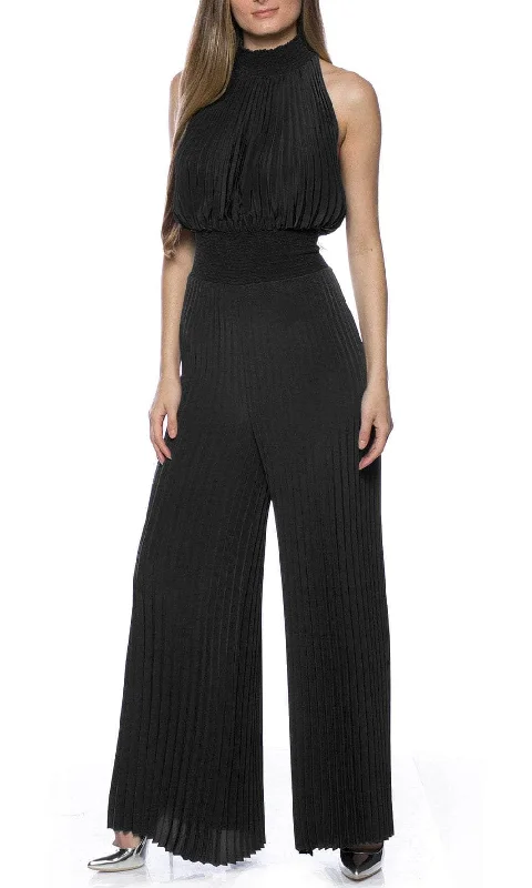 Marina 267473 - Halter High Neck Accordion Pleat Jumpsuit