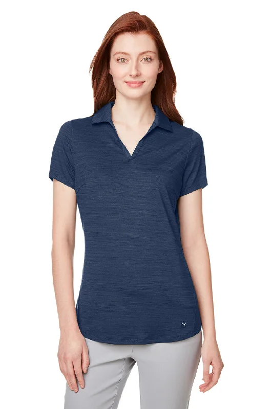 Puma Womens Cloudspun Free Moisture Wicking Short Sleeve Polo Shirt - Heather Navy Blue