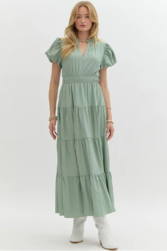 Heidi Tiered Maxi Dress in Sage