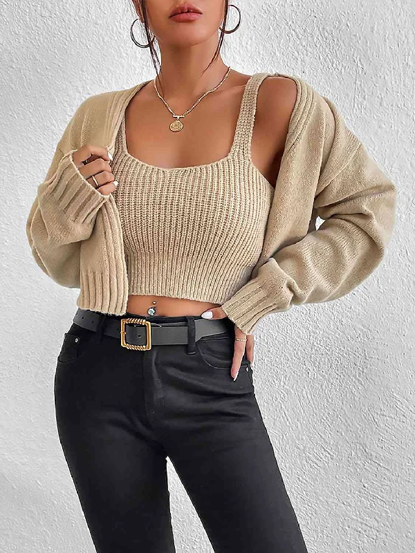 TastyHottie - Plain Sweater Cami and Cardigan Set