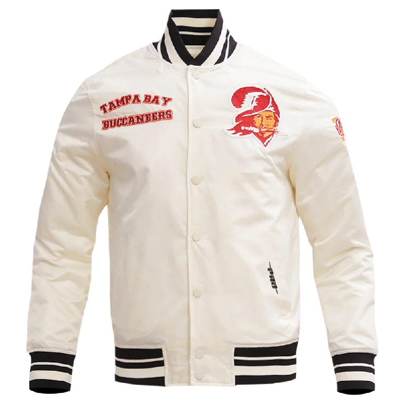 NFL TAMPA BAY BUCCANEERS RETRO CLASSIC MEN'S RIB SATIN JACKET (EGGSHELL/ BLACK)