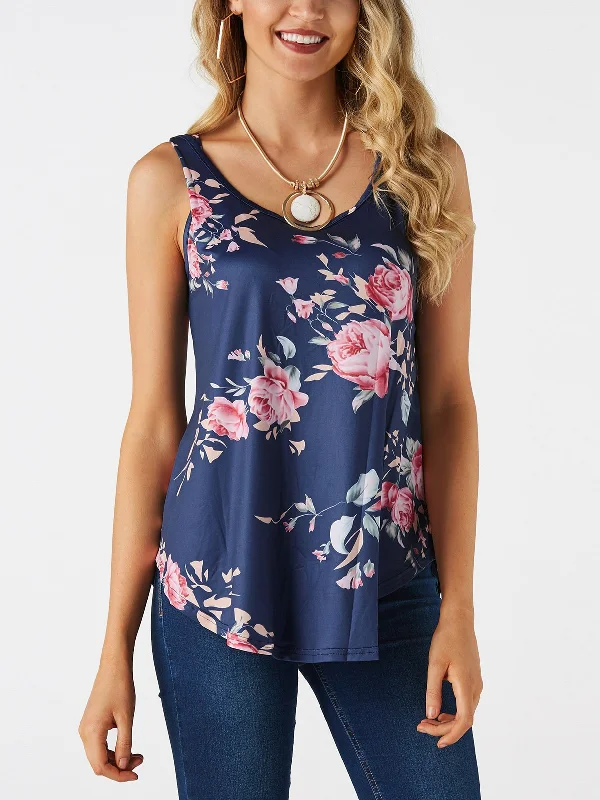 Custom Round Neck Floral Print Backless Sleeveless Camis