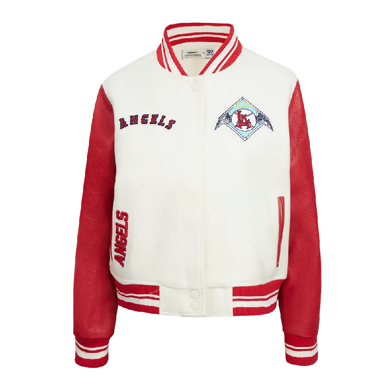 MLB LOS ANGELES ANGELS RETRO CLASSIC WOMEN'S RIB WOOL VARSITY JACKET (EGGSHELL/ RED)