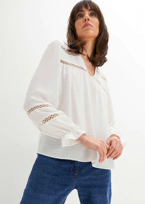 Lace Trim Blouse - White