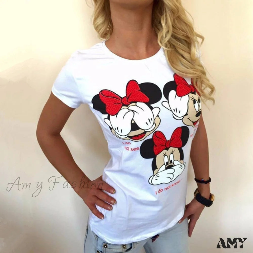 Amy Fashion - Three Mickey Mouse Print Women T shirt