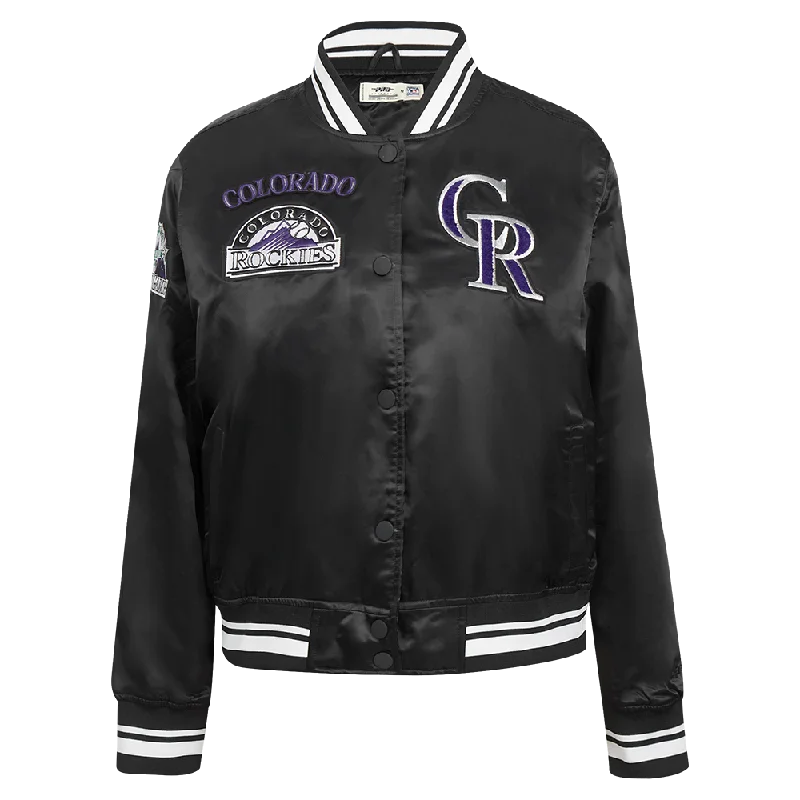 MLB COLORADO ROCKIES RETRO CLASSIC WOMEN'S RIB SATIN JACKET (BLACK)