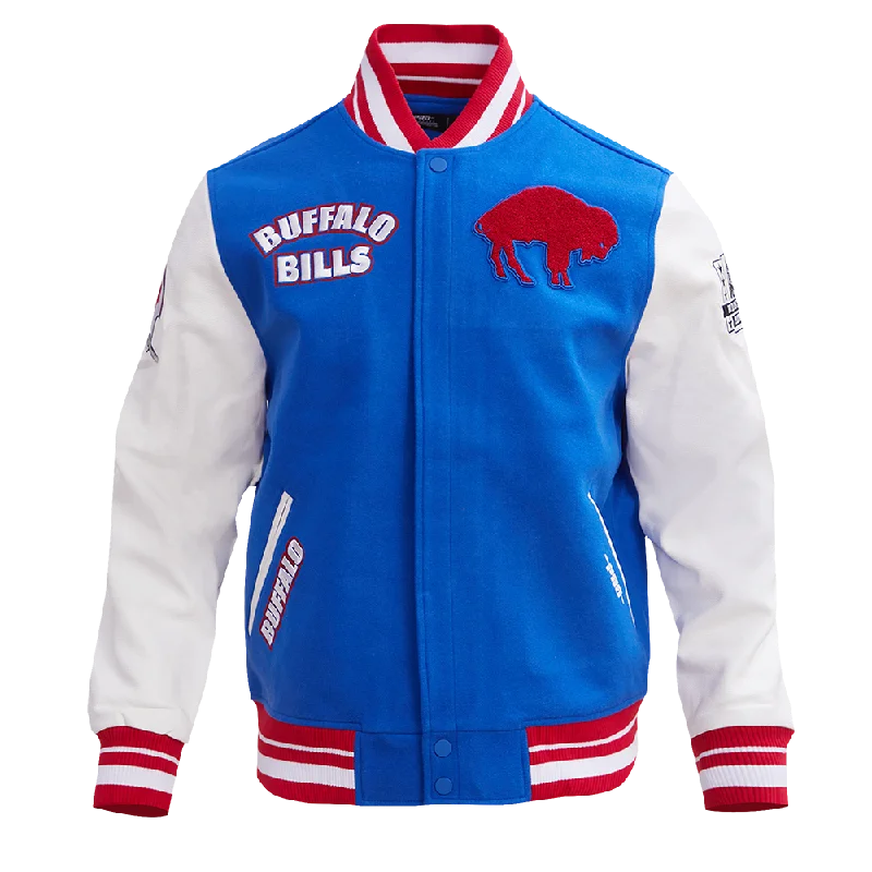 NFL BUFFALO BILLS RETRO CLASSIC MEN'S RIB WOOL VARSITY JACKET (ROYAL BLUE/RED)