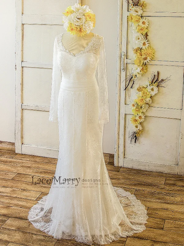 French Lace Wedding Dress with Long Sleeves