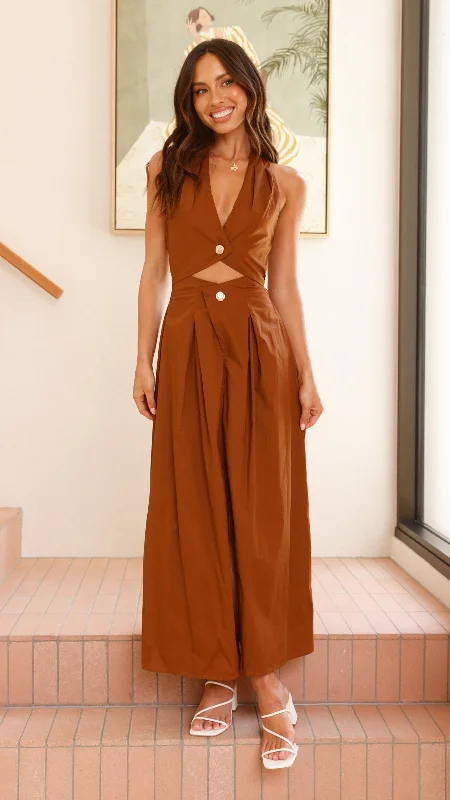 Wesley Halter Neck Maxi Dress - Dark Brown