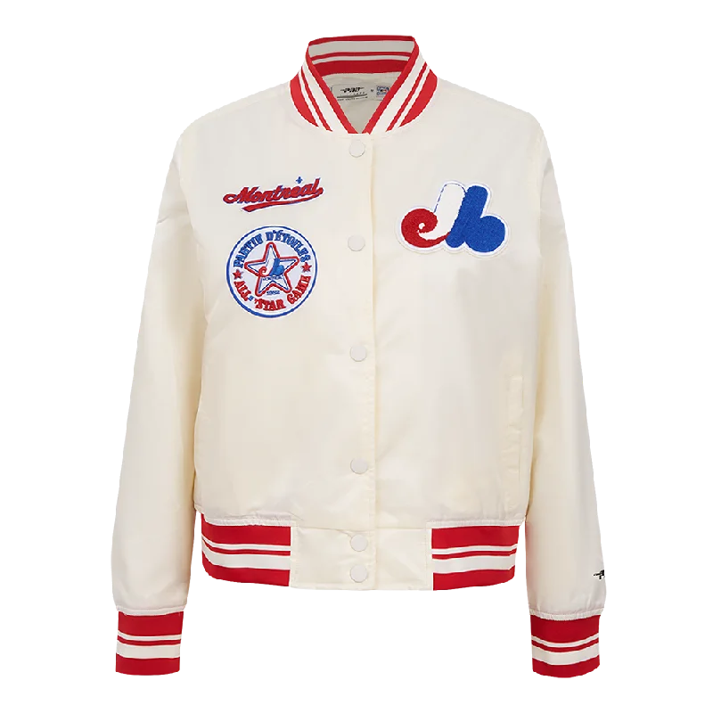 MLB MONTREAL EXPOS RETRO CLASSIC WOMEN'S RIB SATIN JACKET (EGGSHELL/ RED)