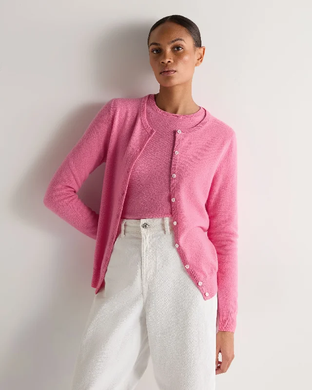 Women's Olivia Round Neck Cashmere Cardigan Camellia Pink