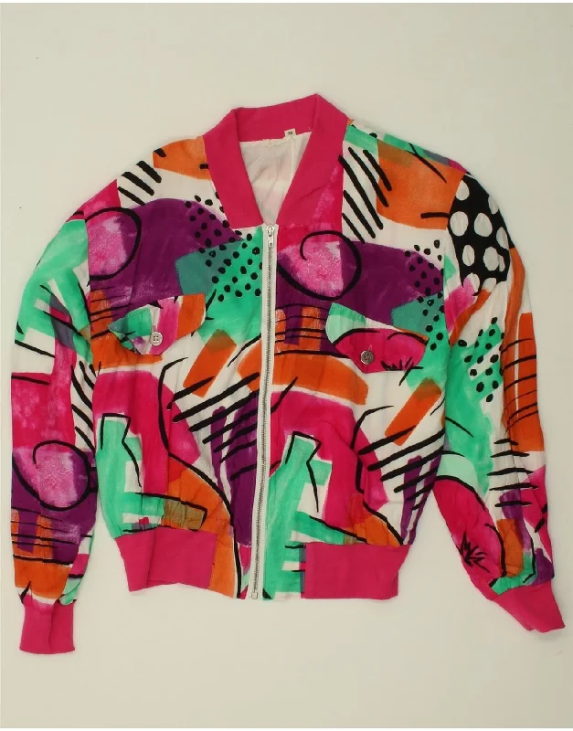 VINTAGE Womens Abstract Pattern Bomber Jacket EU 38 Medium Multicoloured