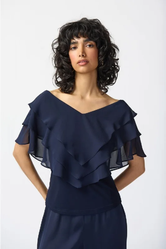 Joseph Ribkoff Tiered Chiffon Overlay V-Neck Top 241020