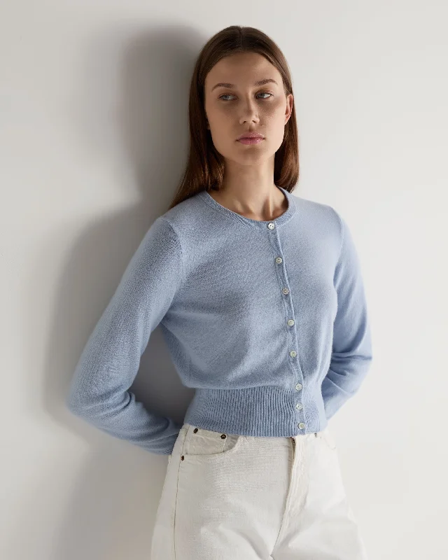 Women's Ivy Cropped Cashmere Cardigan Sea Mist Blue