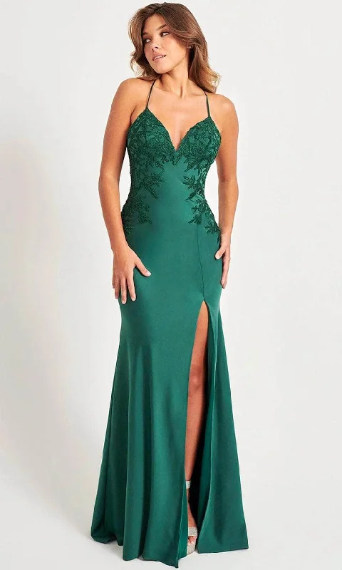 Faviana 11070 - Lace Up Back Satin Prom Gown